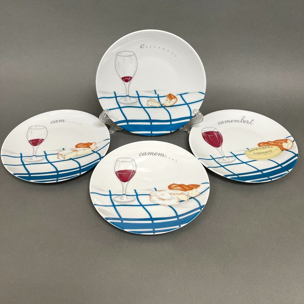 Limoges Porcelaine de Sologne Salad Plates Camembert Cheese Wine Lot of 4